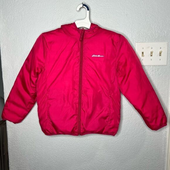 Eddie Bauer Reversible Duck Down Jacket Coat Royal Red/Pink Ombré Girl M/10/12 - Picture 2 of 11